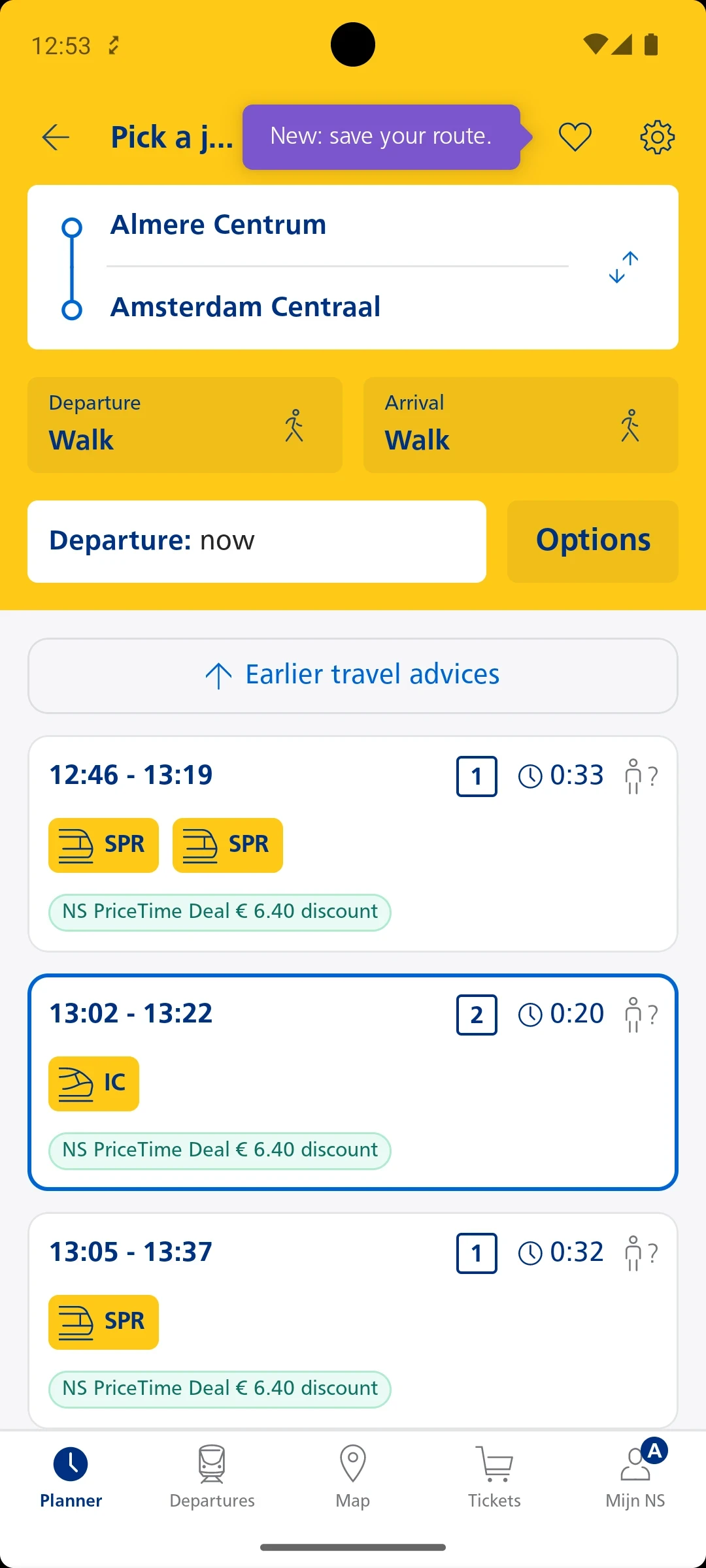 NS Planner travel advice results